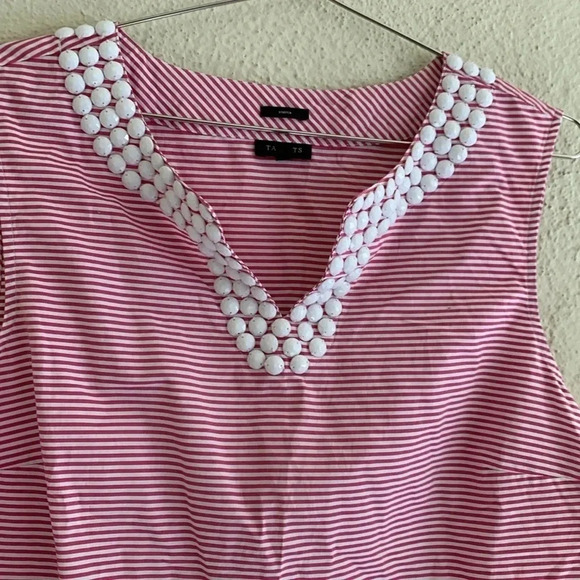 TalbotsBeaded White Pink Stripe Top Blouse Women Cotton Size 16 - Picture 2 of 7